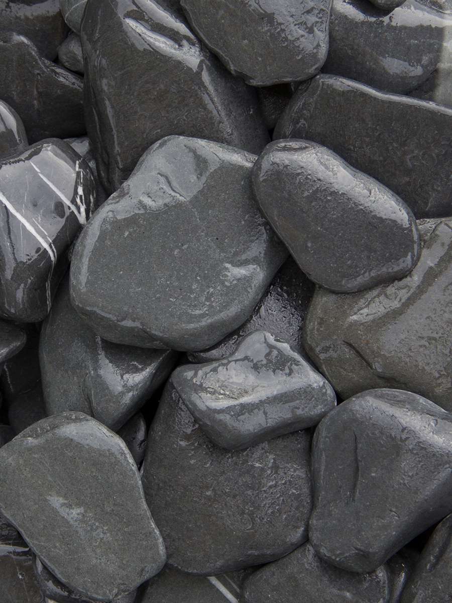 Flat Pebbles zwart 30 - 60mm (3 - 6cm) (nat)