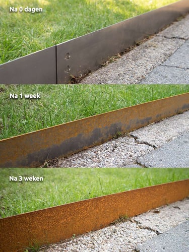 Multi-Edge METAL Afboording Corten staal 100x17,5cm, set 5 stuks roestingsproces
